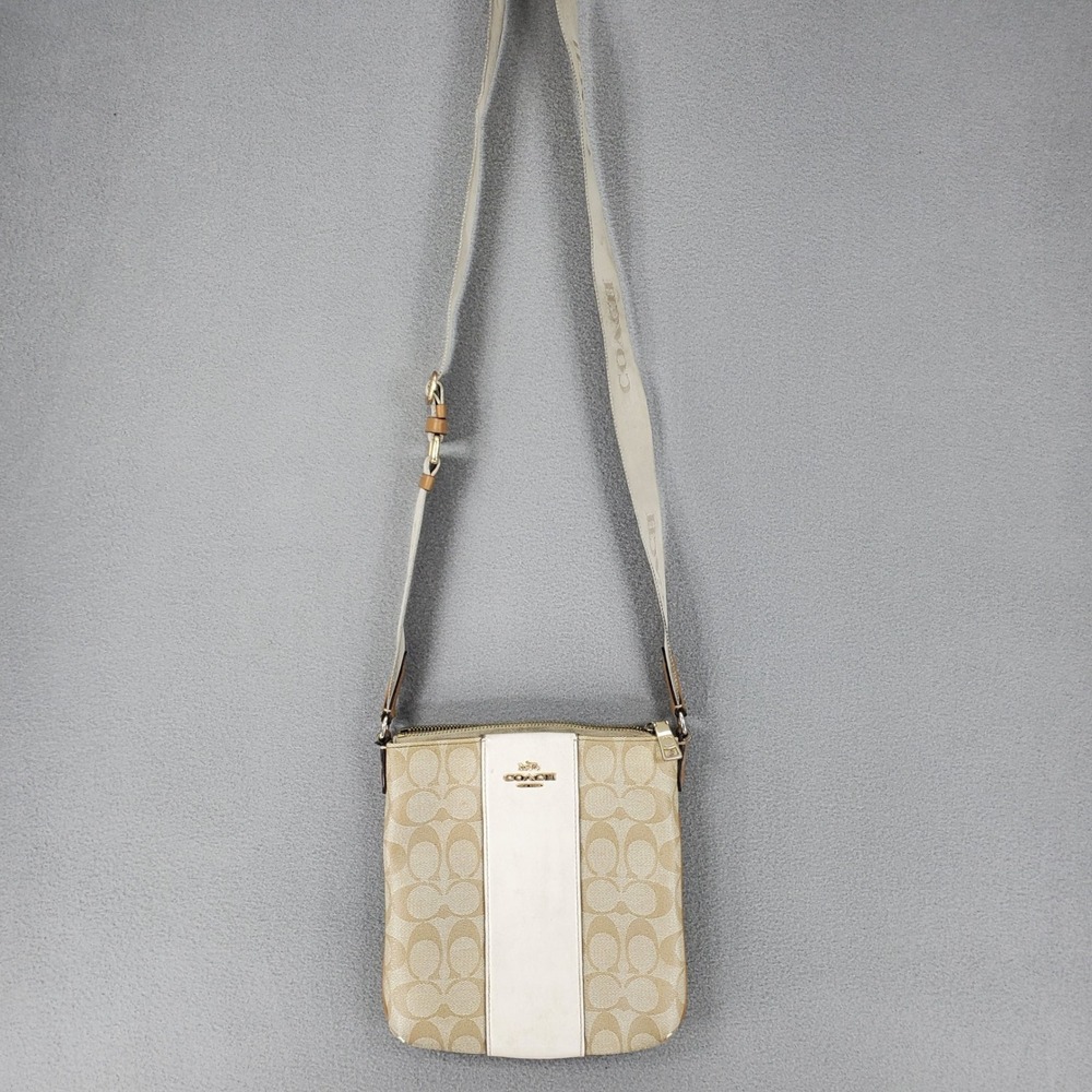 Coach North South Rowan File Bag Women Khaki White Signature Canvas Crossbody